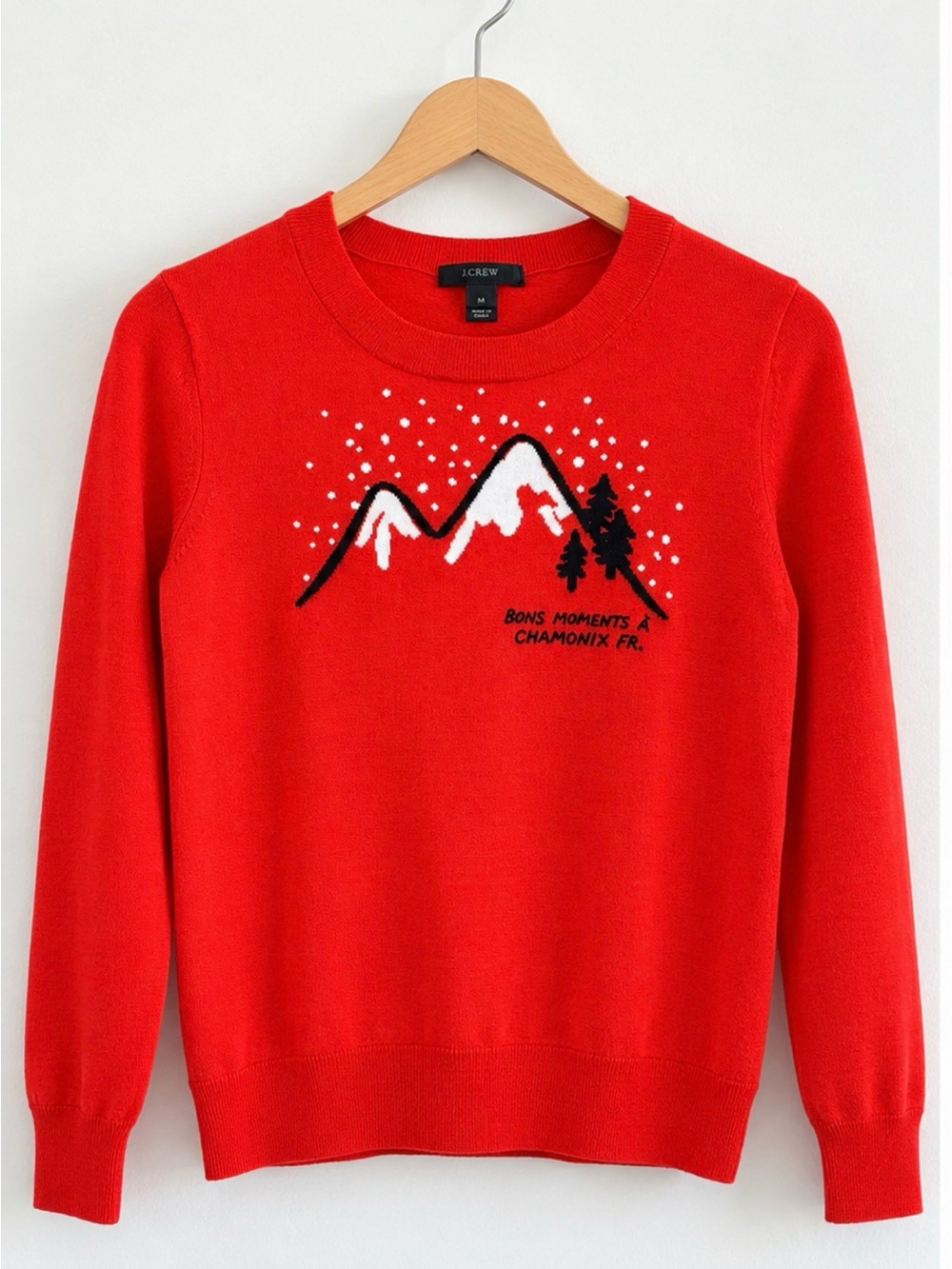 J.Crew Chamonix Merino Wool Sweater M Red Après Ski Layering Holiday Classic